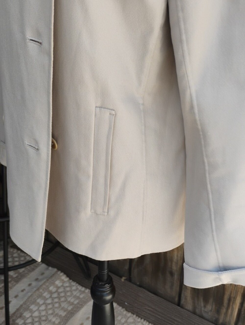 Eileen Fisher Light Khaki Double-Breasted Pea Jacket - Picture 6 of 9
